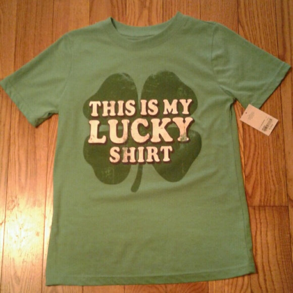 boys 10//12 green THIS IS MY LUCKY SHIRT top tee clover cotton short sleeve @@